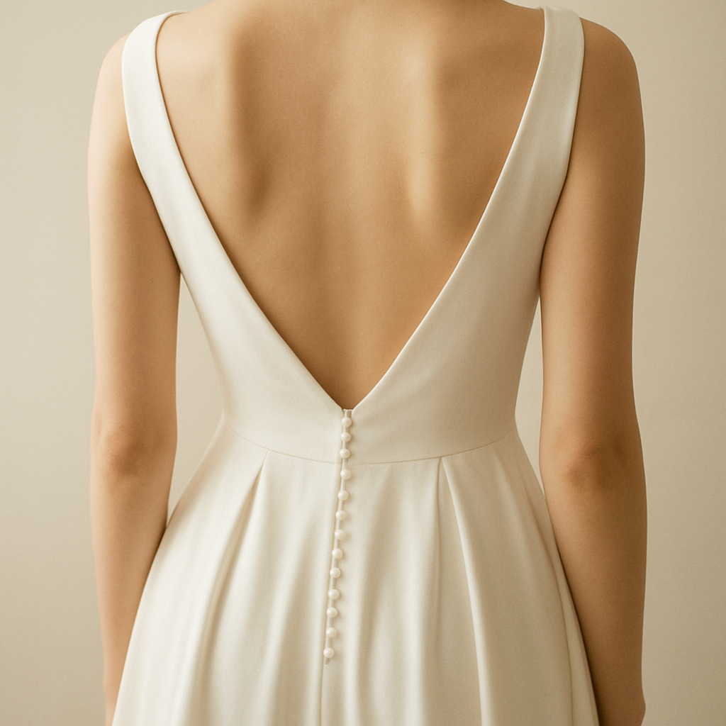 Elegant back detail of a Sovelle Studio made-to-measure bridal gown