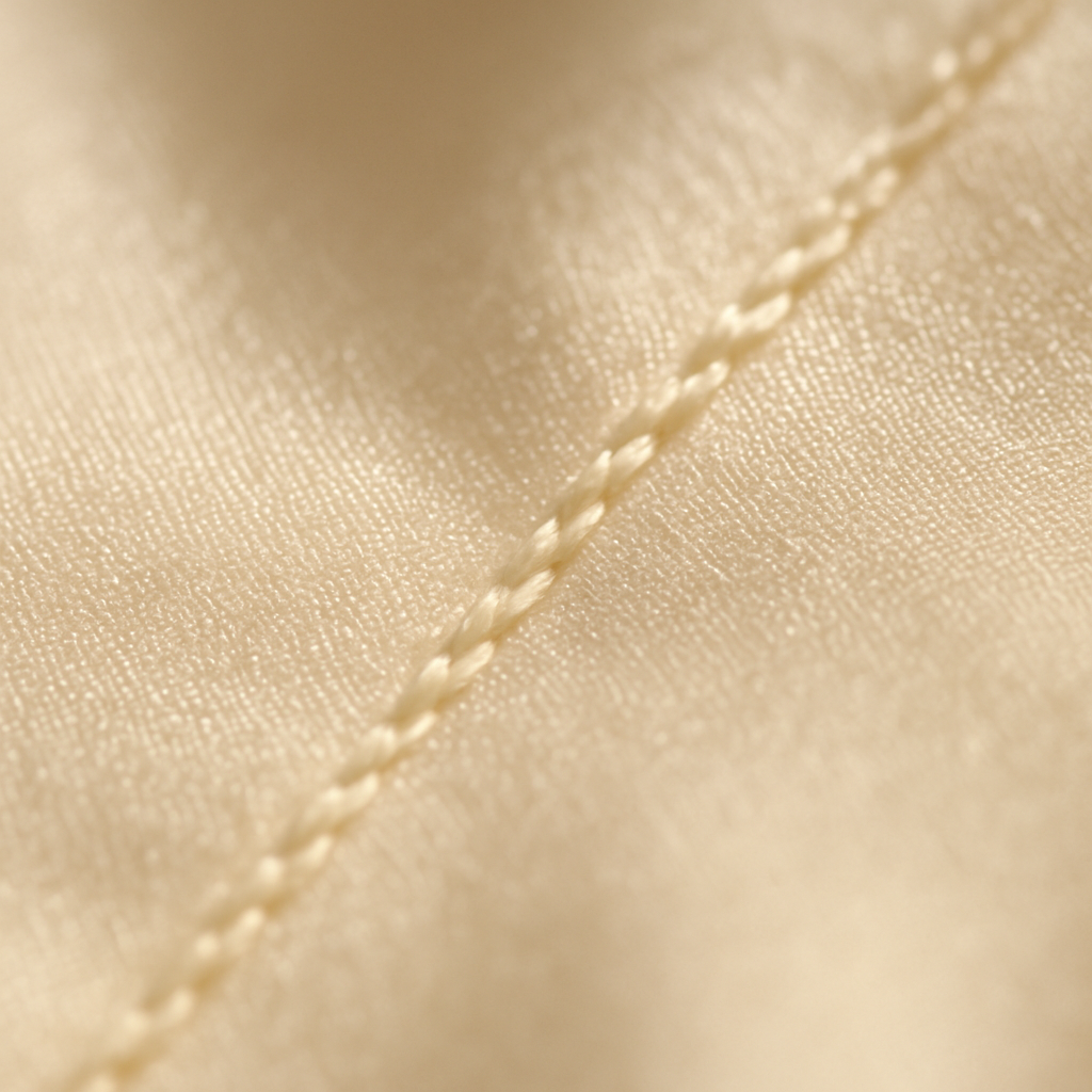 Close-up of hand-sewn seam detail on Sovelle Studio bridal gown